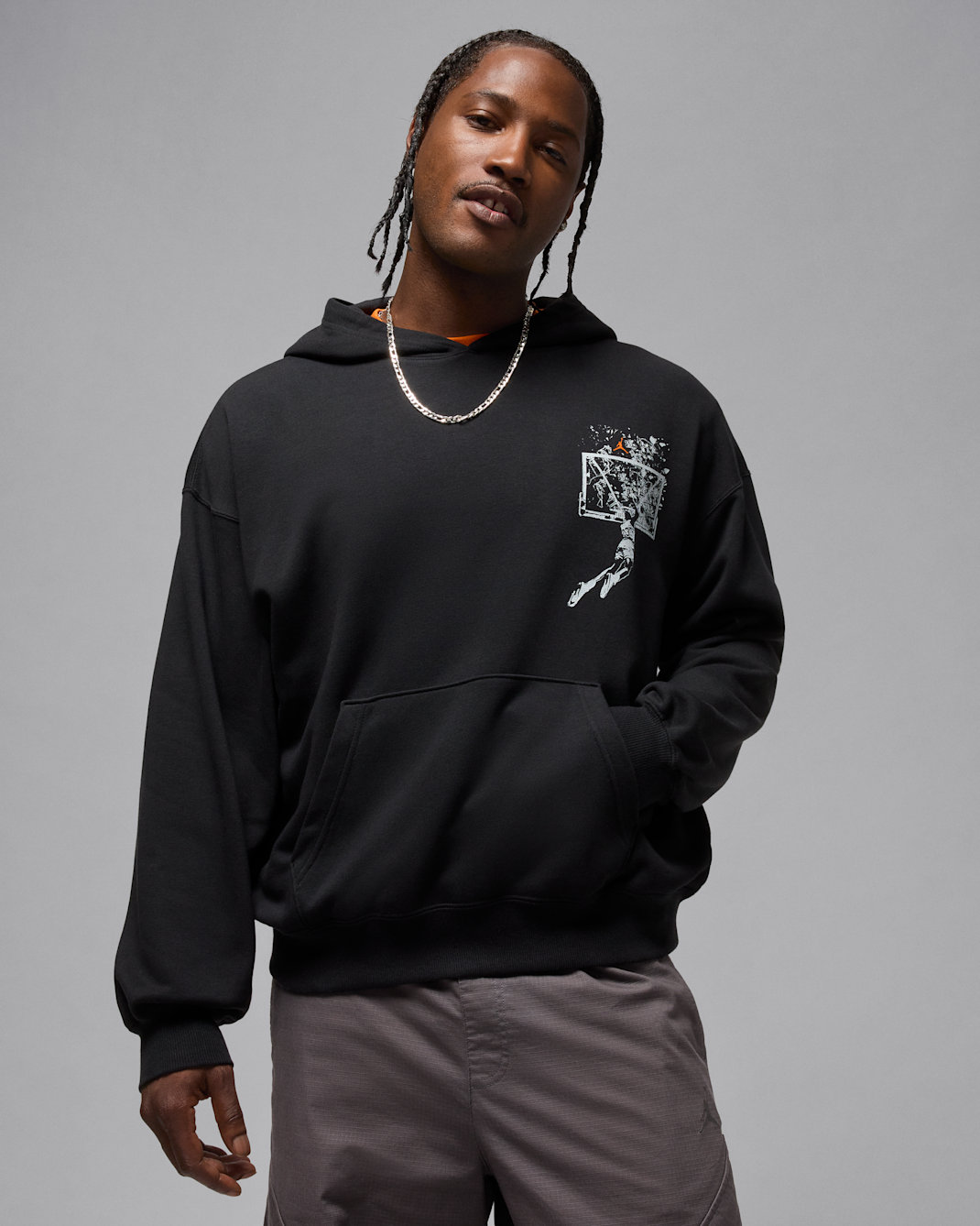 Jordan Brooklyn Men's Oversized Pullover Hoodie - Black/Starfish