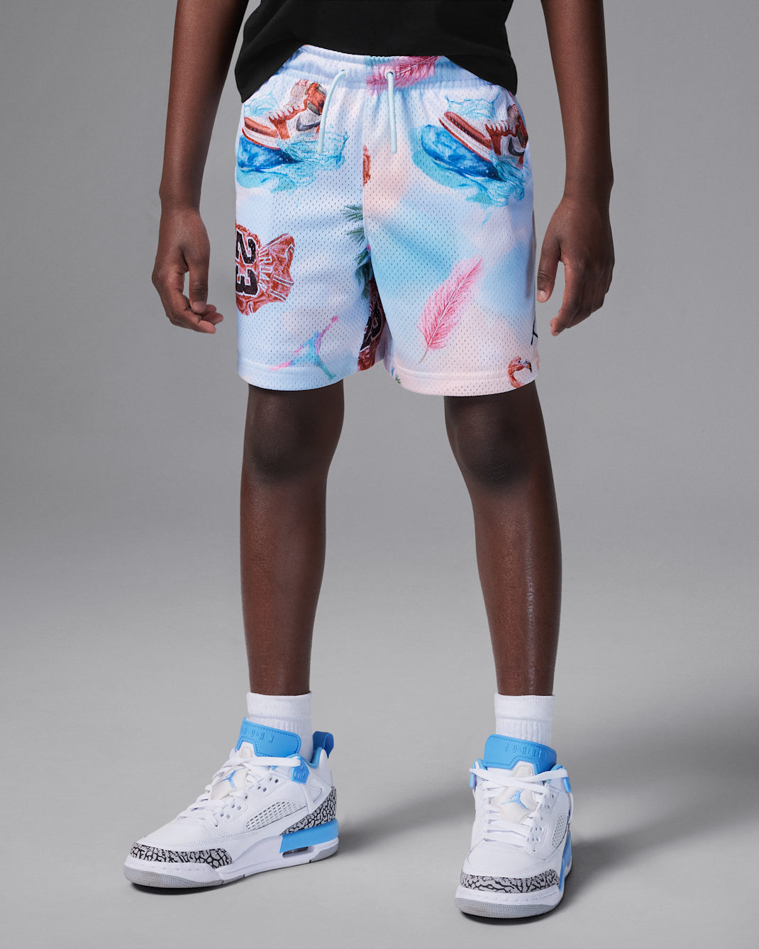 Shorts de malla estampados Summer Pack para niños talla pequeña Jordan Dri-FIT Essentials - Blanco