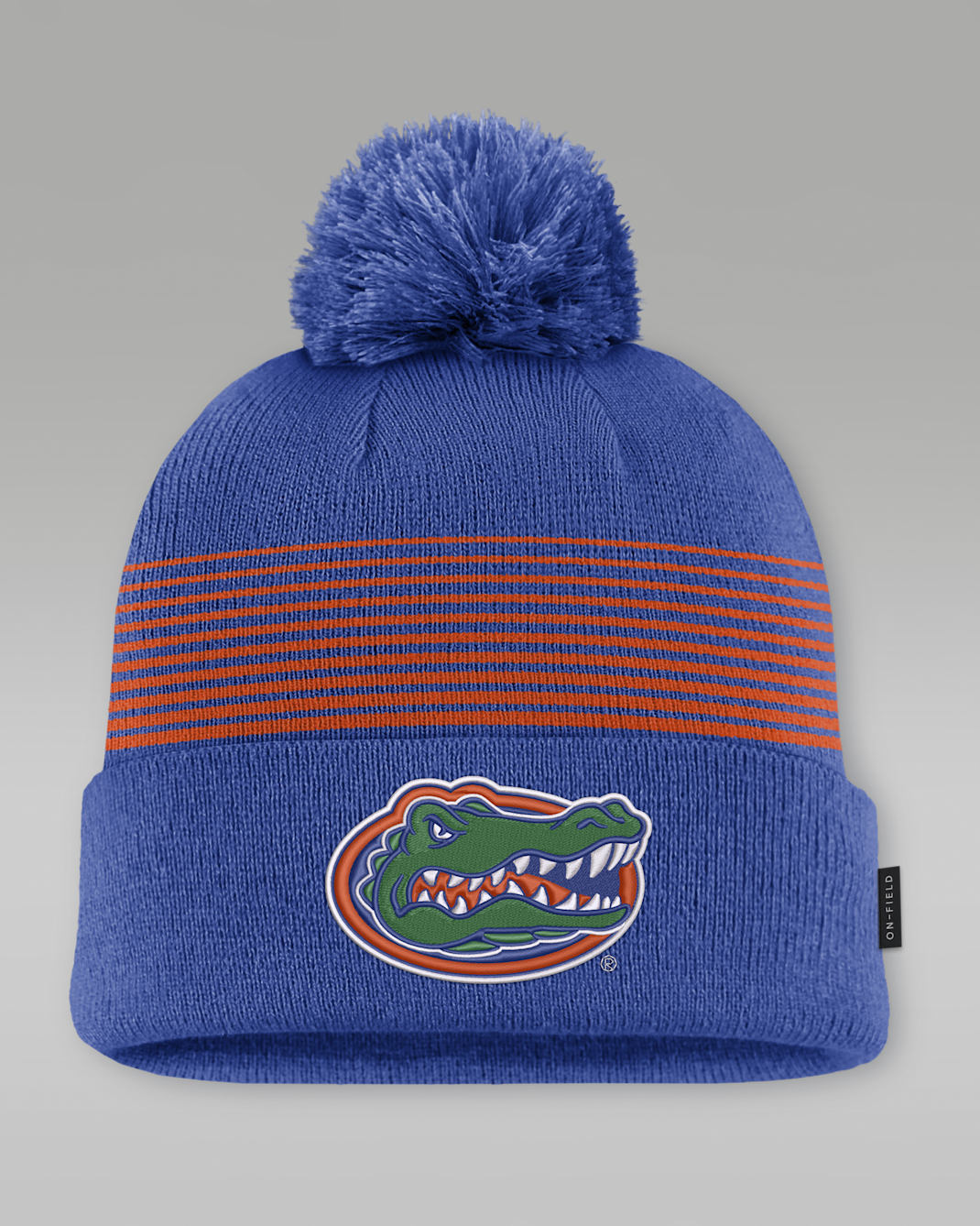 Gorro universitario marca Jordan con dobladillo y pompon para hombre Florida Sideline Peak - Royal juego/Naranja universitario
