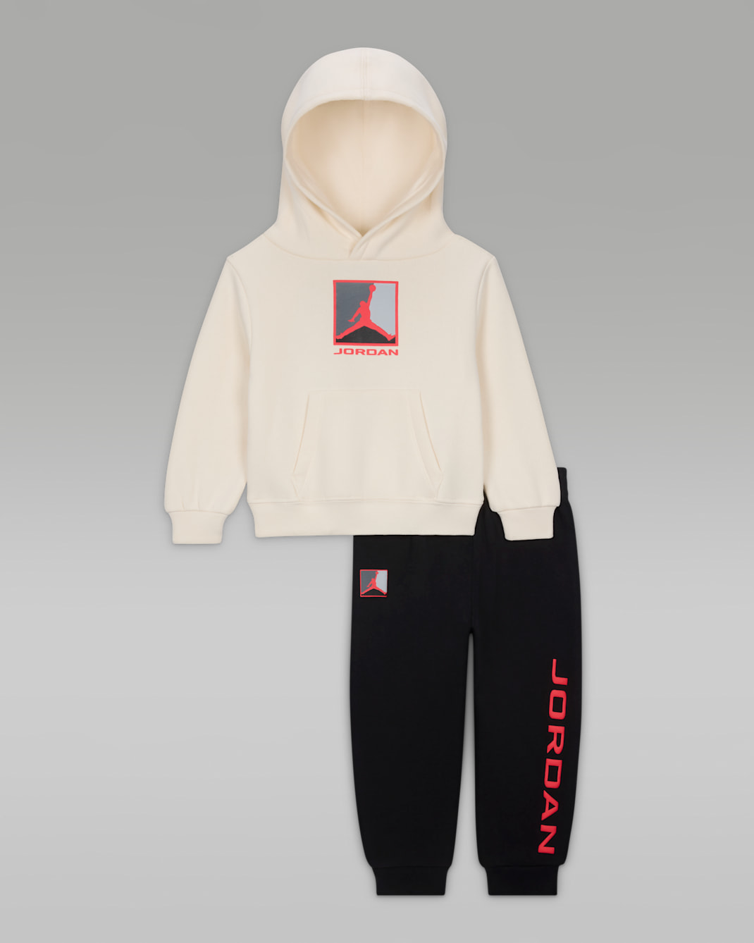 Tvådelat fleeceset med huvtröja Jordan Essentials Baseline för baby (12–24 mån) - Pale Ivory/Svart/Svart