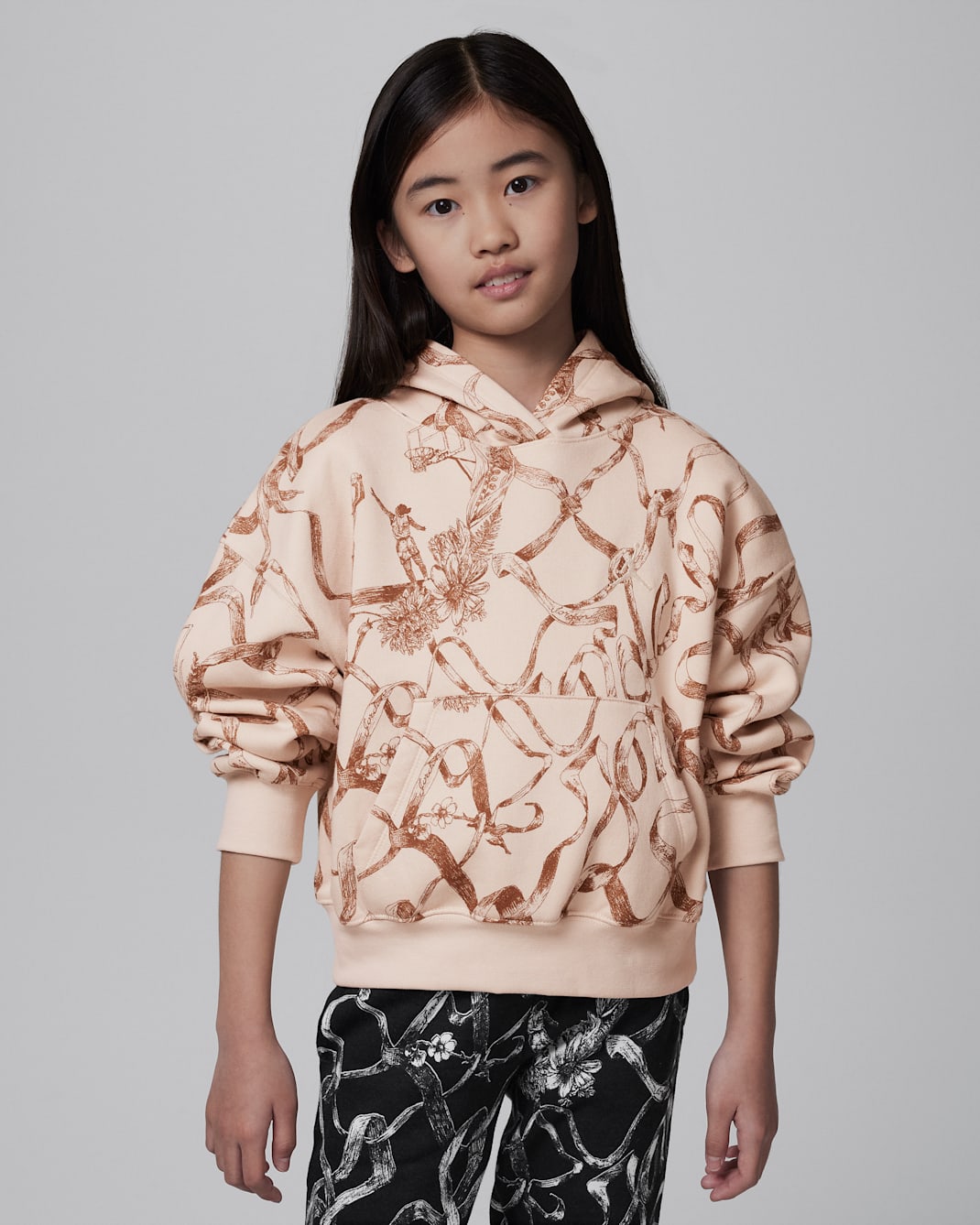 Sudadera con gorro sin cierre Jordan estampada de tejido Fleece Brooklyn para niños talla grande - Café claro leyenda