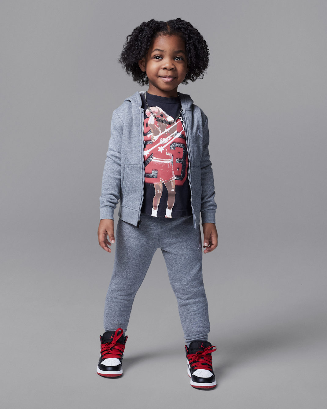 Conjunto de sudadera con gorro de 2 piezas de cierre completo infantil Jordan Brooklyn Fleece - Carbono jaspeado