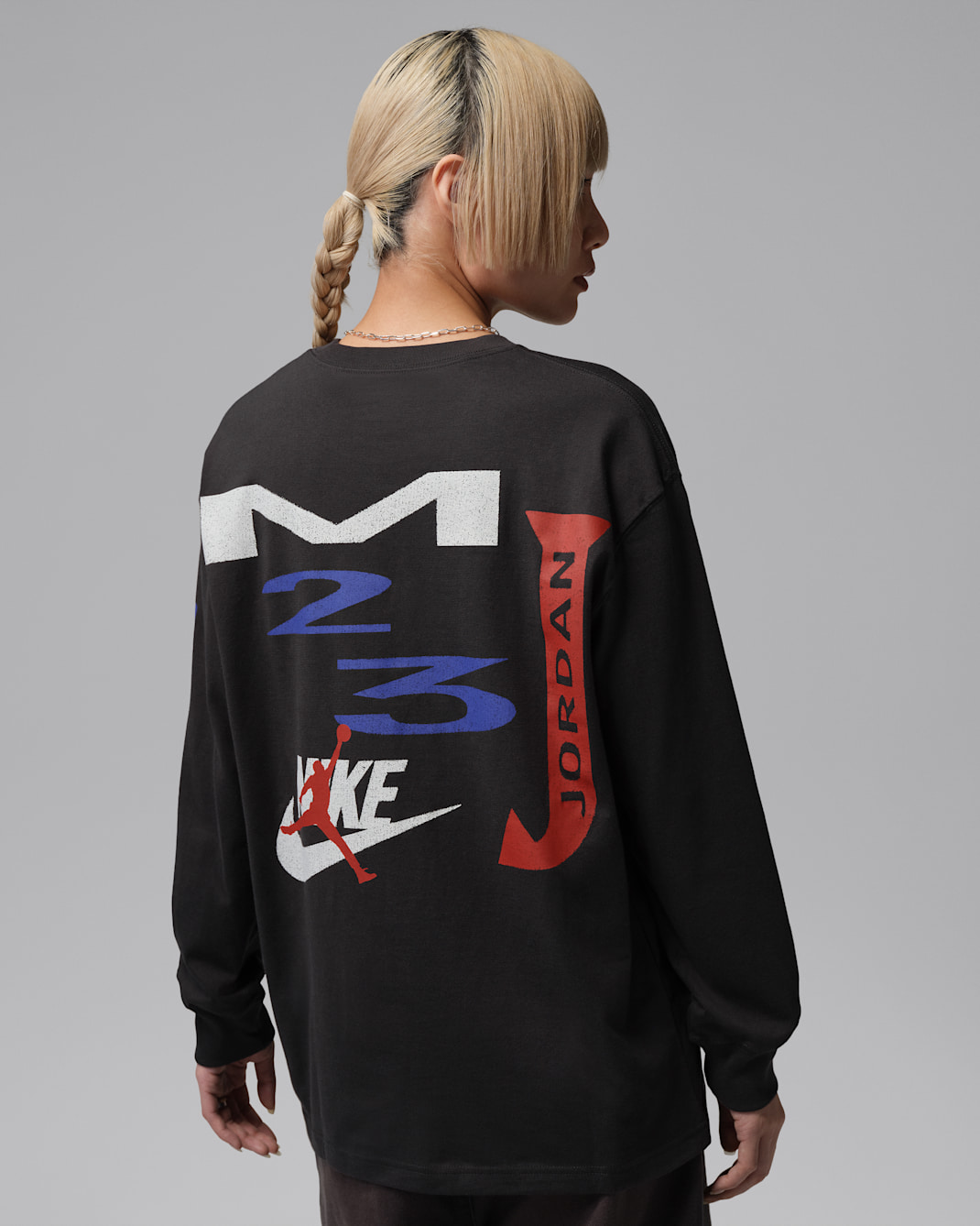 조던 플라이트 여성 오버사이즈 긴팔 티셔츠 - 오프 누아르