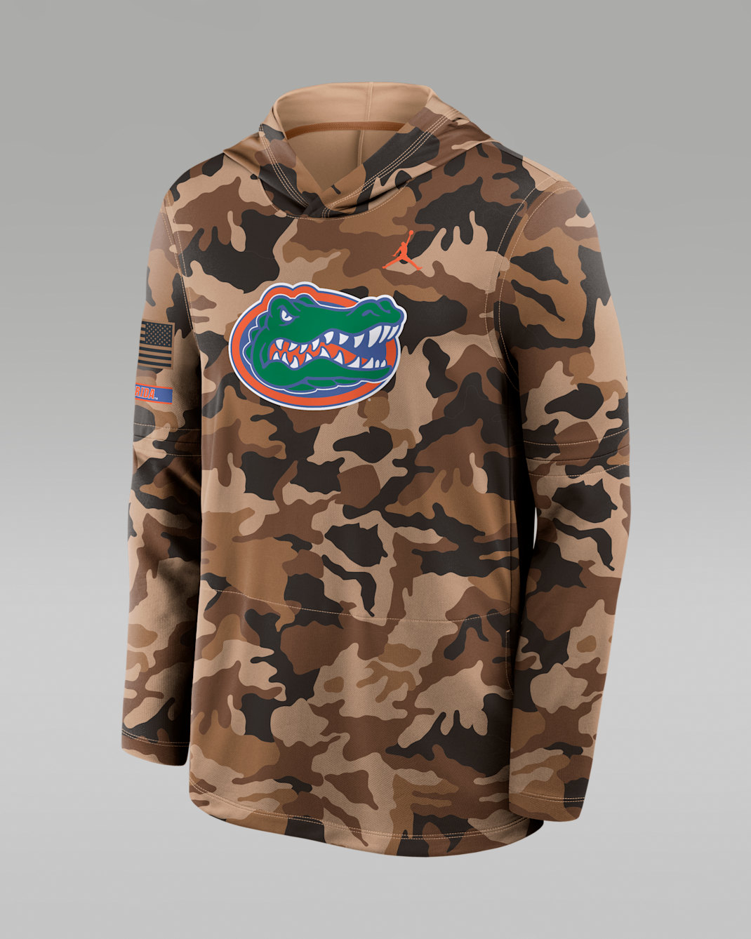 Sudadera de manga larga universitaria marca Jordan Dri-FIT con gorro para hombre Florida Military Appreciation - Camuflaje del desierto
