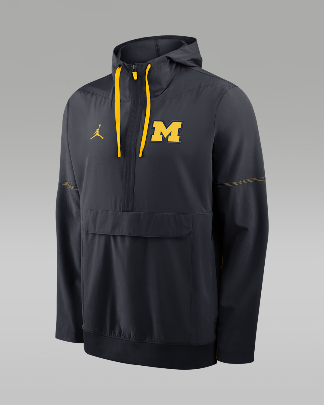 Michigan Sideline Anorak Men's Jordan Brand College 1/2-Zip Hooded Jacket - Pitch Blue/Amarillo
