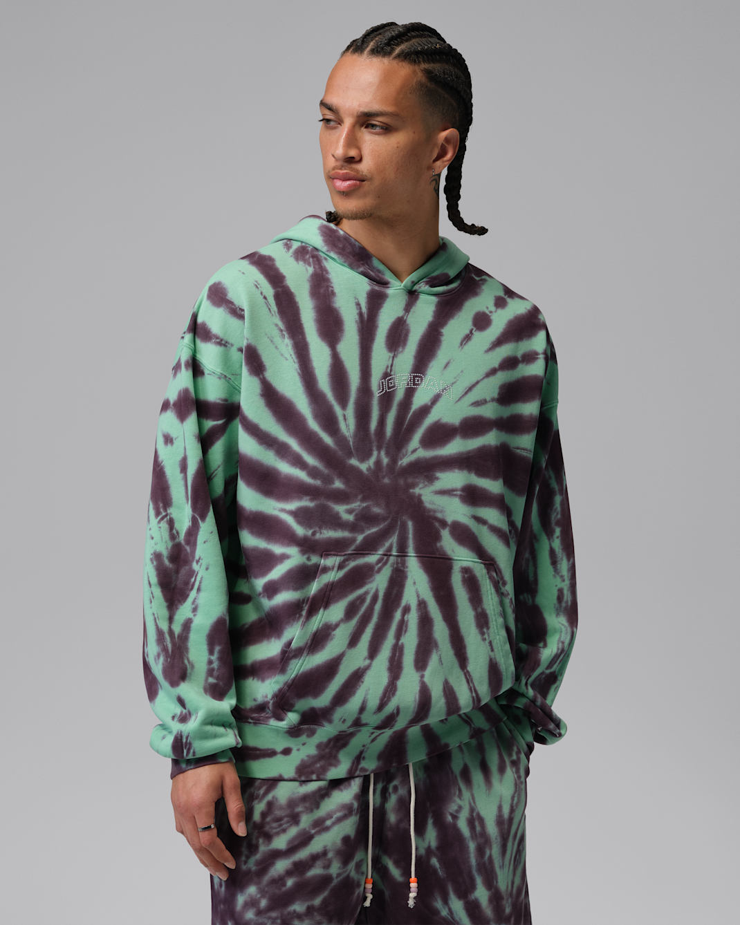 Jordan Brooklyn Fleece Men's Tie-Dye Sweatshirt Festival Hoodie - Green Glow/Burgundy Ash/Pale Ivory