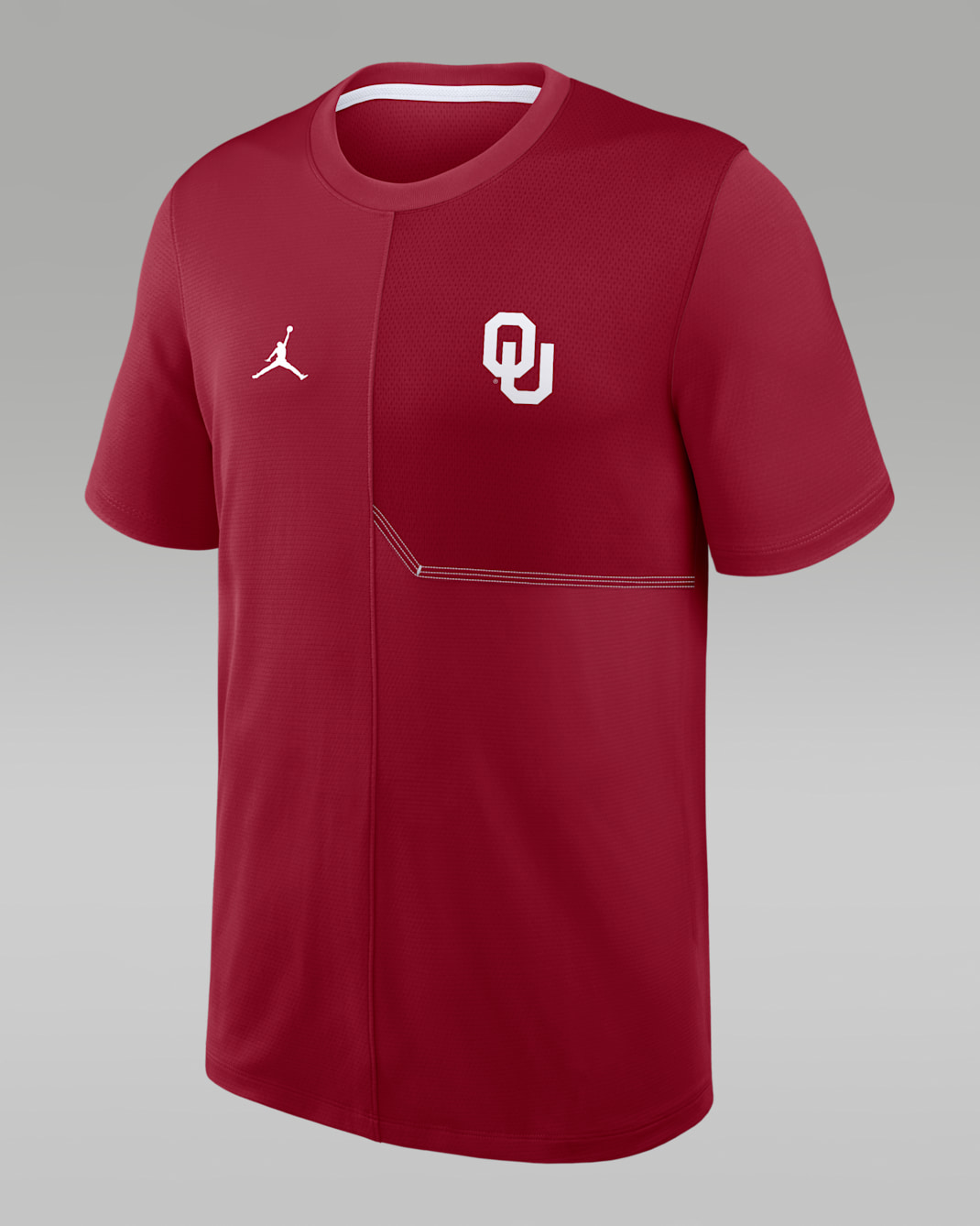 Playera universitaria marca Jordan Dri-FIT para hombre Oklahoma Sideline Coach - Carmesí team/Blanco