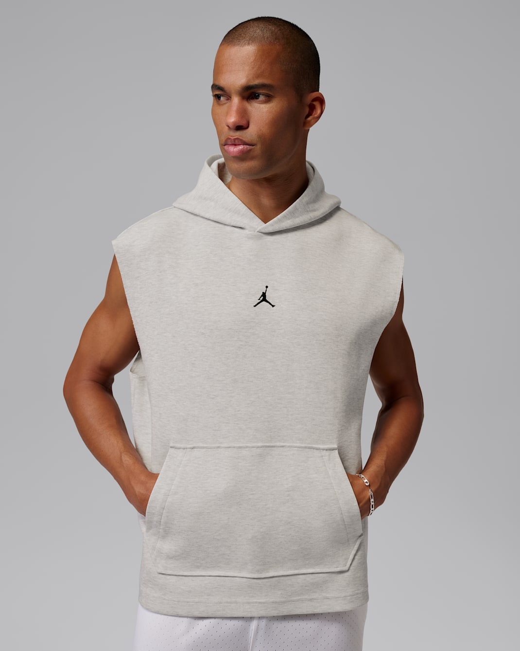 Jordan Sport Hoop Fleece Men's Dri-FIT Sleeveless Pullover Hoodie - Grey Heather/Pale Grey/Black