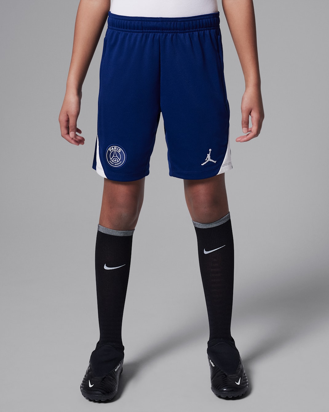 Shorts de fútbol de tejido Knit Jordan Dri-FIT del Paris Saint-Germain complementarios Strike para niños talla grande - Azul vacío/Fantasma/Fantasma