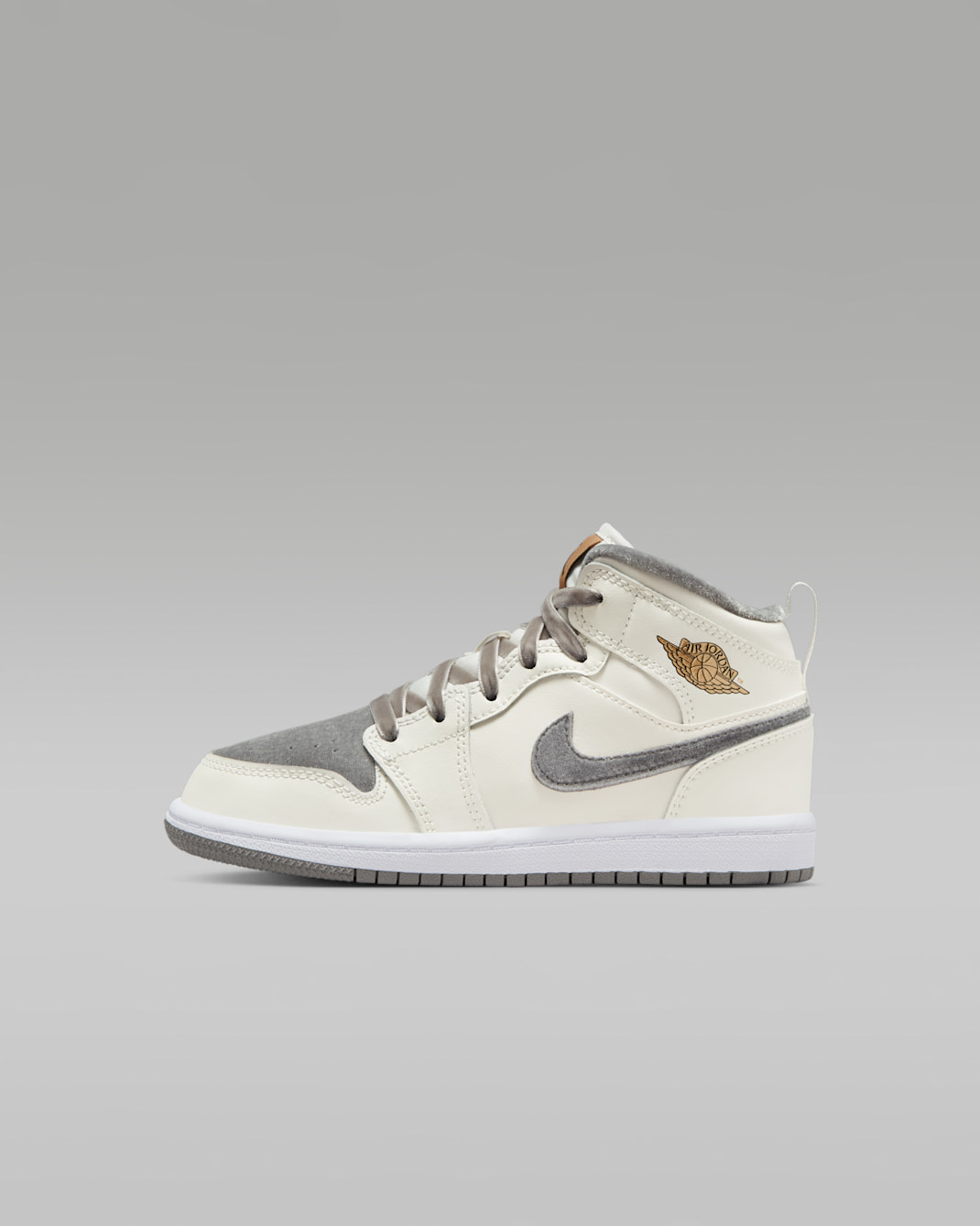 Chaussure Jordan 1 Mid SE pour enfant - Sail/Metallic Gold/Flat Pewter