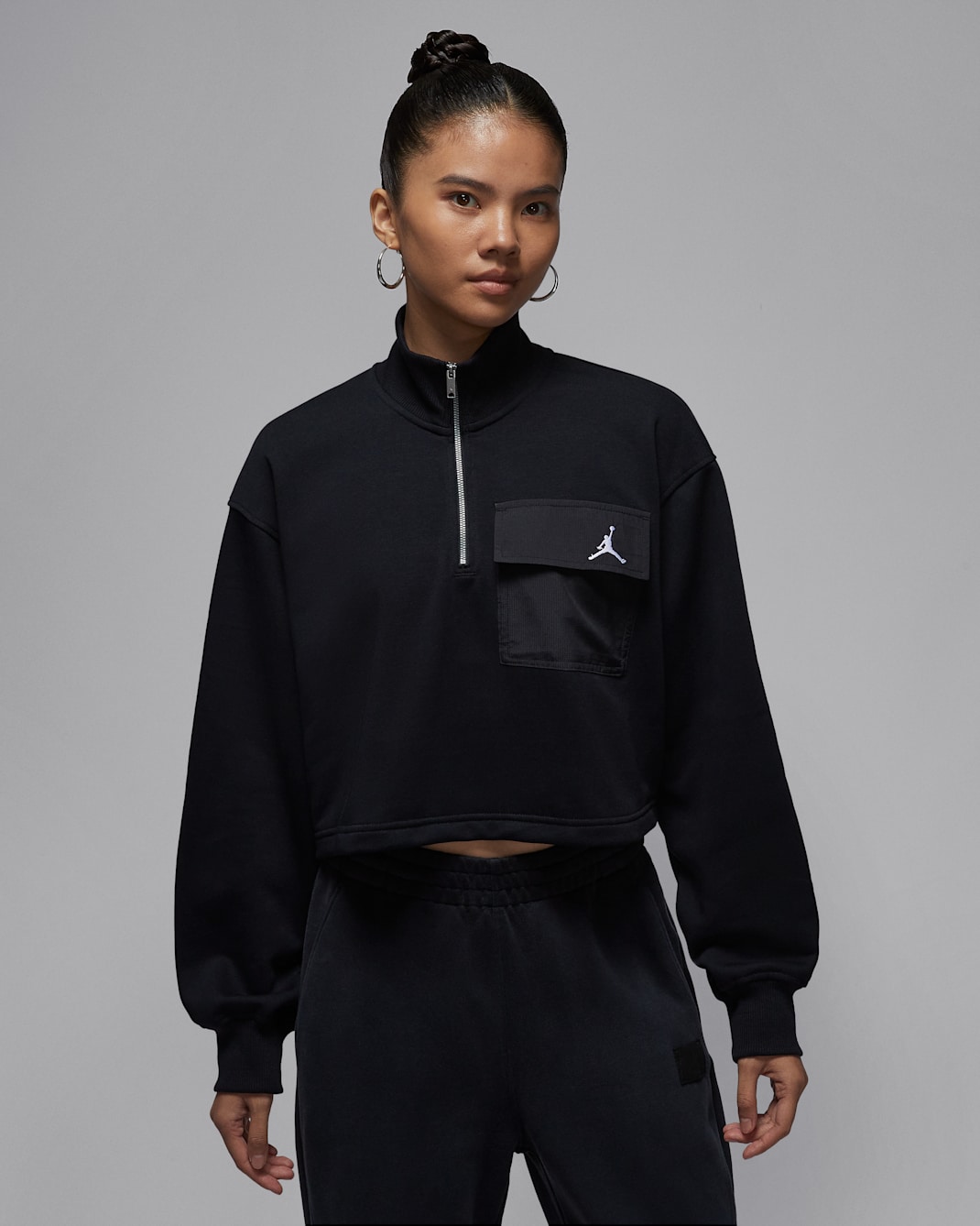 ジョーダン ブルックリン フリース ウィメンズ 1/4ジップ ハイク マイク トップス - ブラック/ホワイト