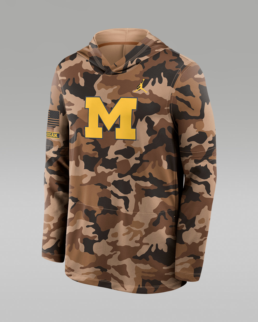 Michigan Military Appreciation Men's Jordan Brand Dri-FIT College Long-Sleeve Hooded Top - Desert Camo
