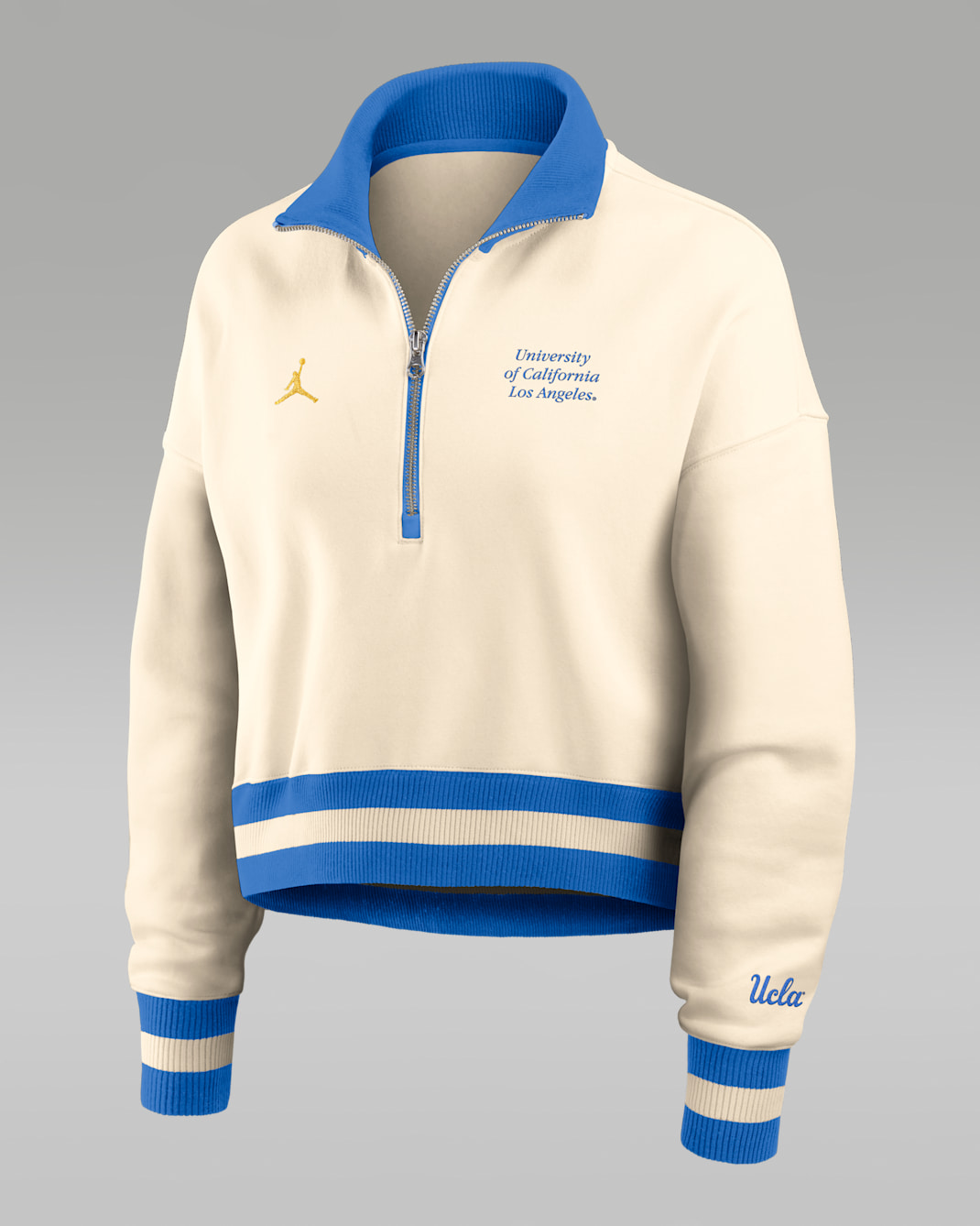 UCLA Legacy Women's Jordan Brand College Cropped 1/4-Zip Crew - Tan/Beige