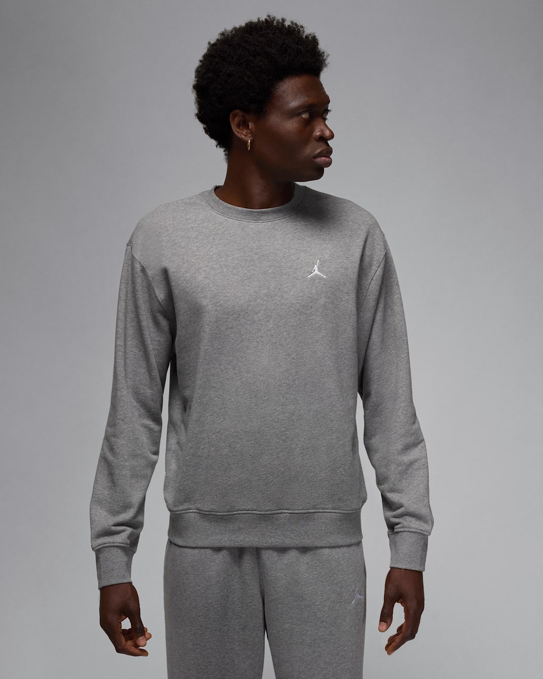 Jordan Brooklyn Fleece Men's Crew-Neck Sweatshirt - Carbon Heather/White