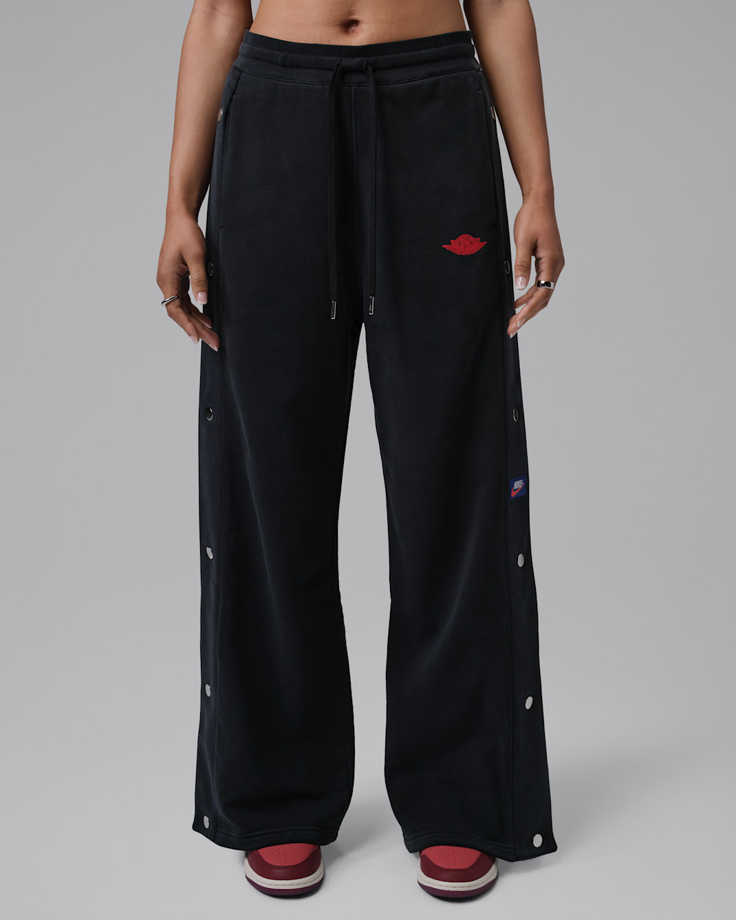 Jordan Flight Fleece Women's French Terry Press-Stud Trousers - Black/University Red