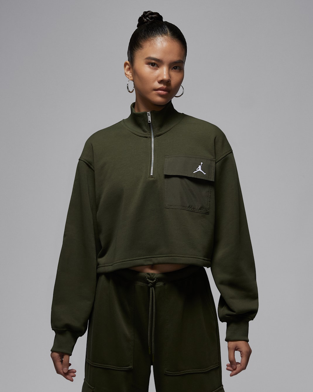 ジョーダン ブルックリン フリース ウィメンズ 1/4ジップ ハイク マイク トップス - カーゴカーキ/ホワイト