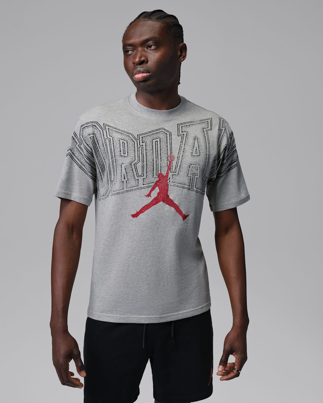 Playera con gráfico para hombre Jordan - Gris jaspeado/Rojo gimnasio