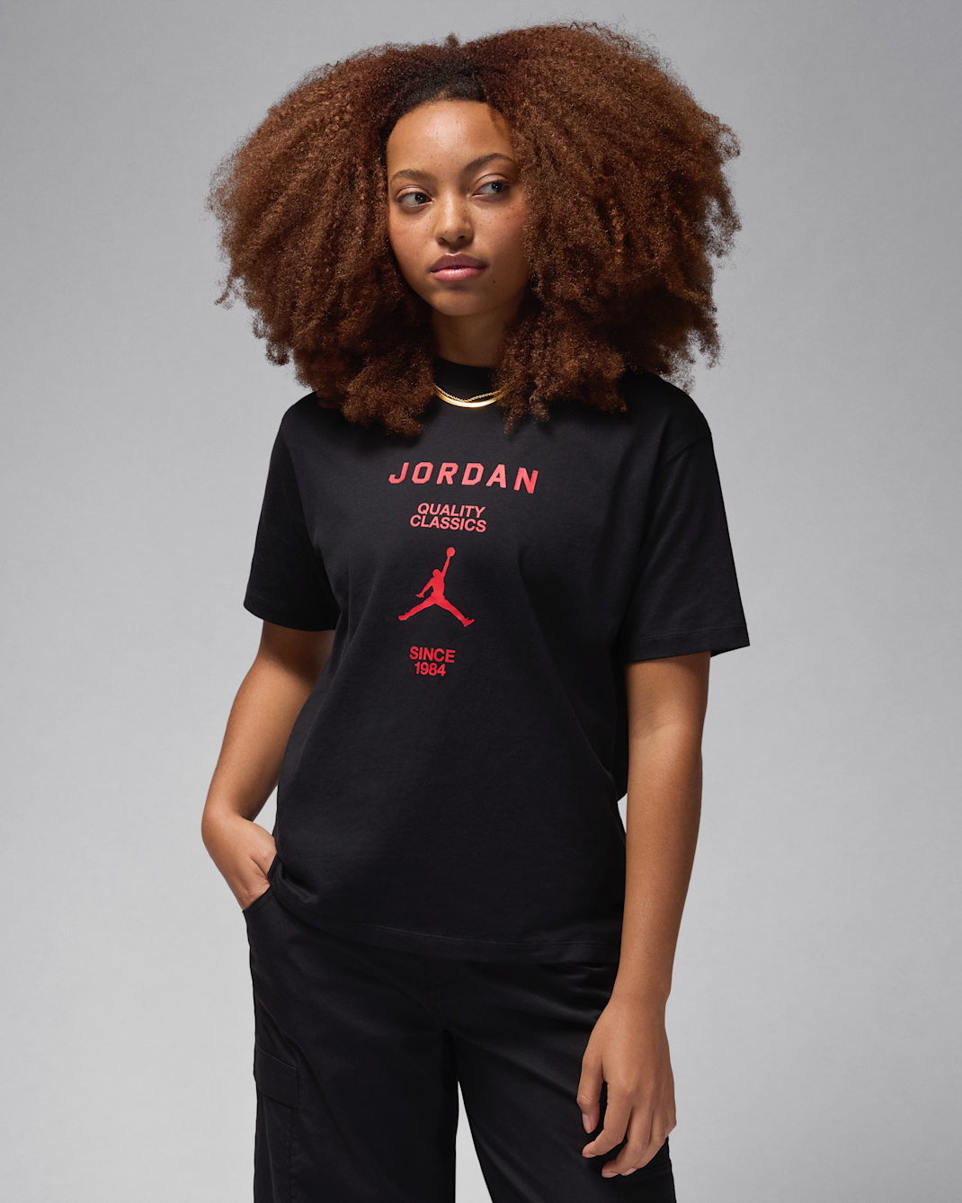 Jordan 女款女友版 T 恤 - 黑色/Gym Red