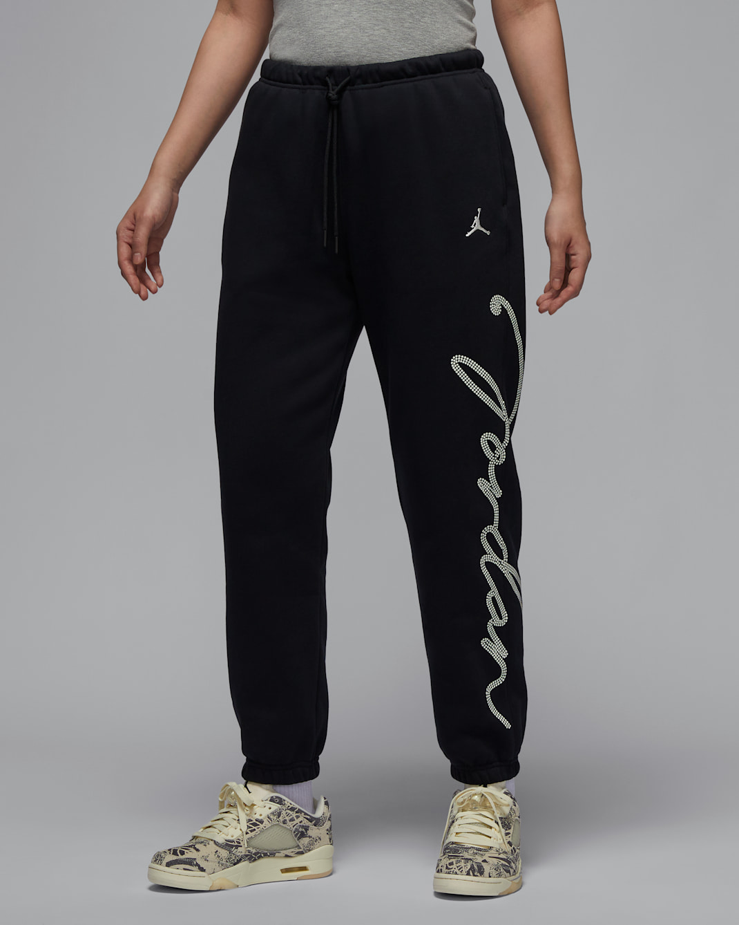 조던 브루클린 플리스 여성 그래픽 팬츠 - 블랙/세일