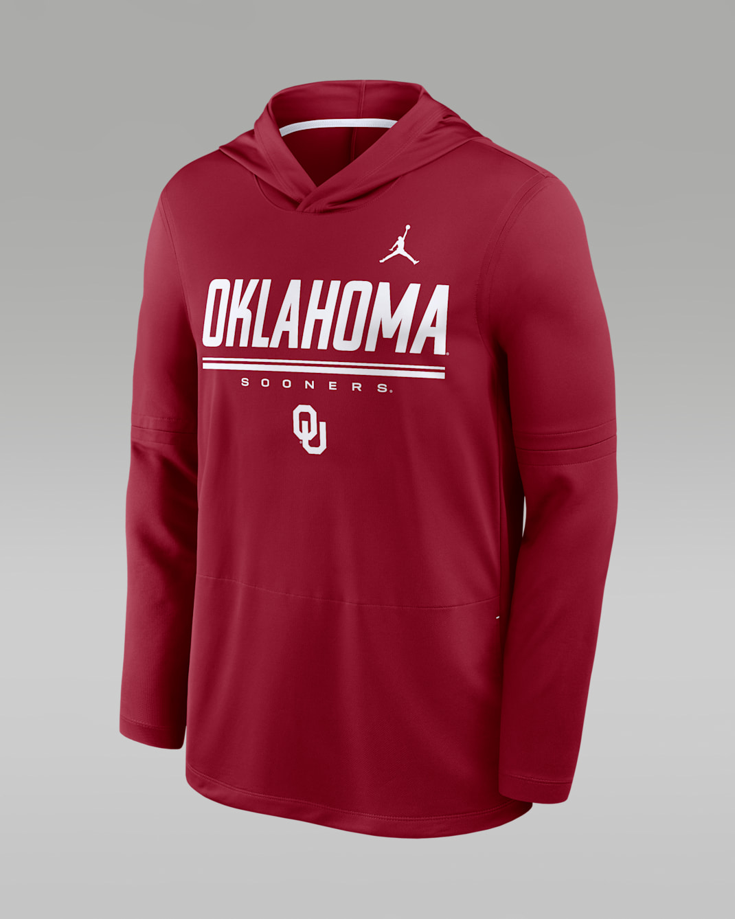 Oklahoma Sideline Men's Jordan Brand Dri-FIT College Long-Sleeve Hooded Top - Team Crimson/White