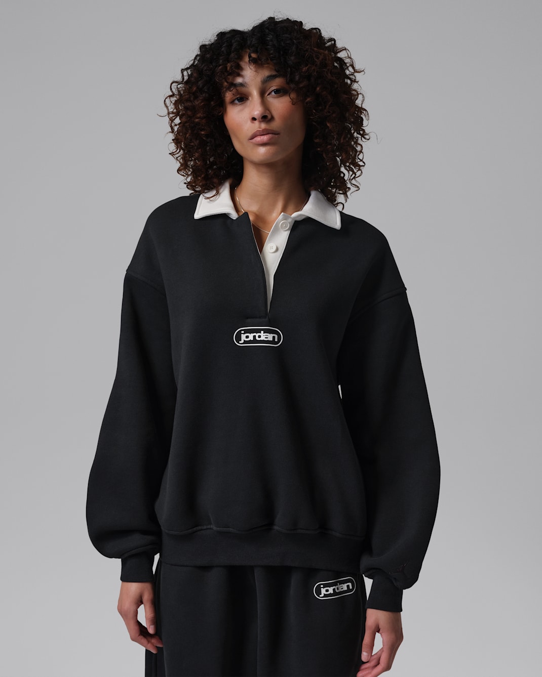 Jordan Flight Fleece Women's Rugby Top - Black/Sail/Black