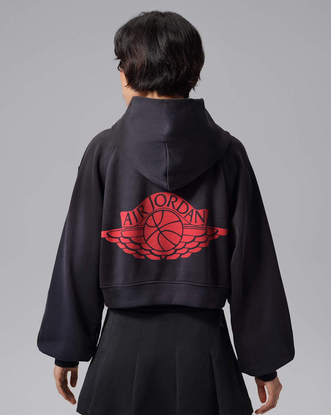 조던 플라이트 플리스 여성 미드 레이어 크롭 후디 - 블랙/유니버시티 레드