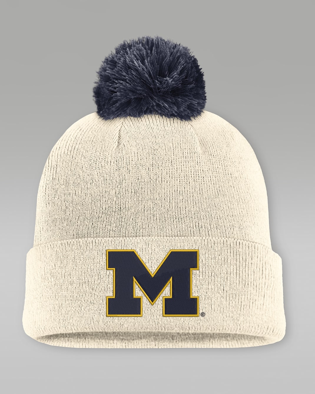 Michigan Campus Prep Script Men's Jordan Brand College Cuffed Pom Beanie - Natural/Navy