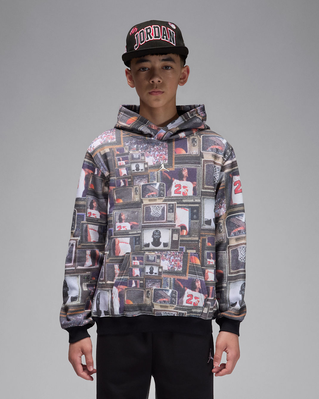 Sweat à capuche imprimé en Fleece Brooklyn Jordan pour ado - Noir