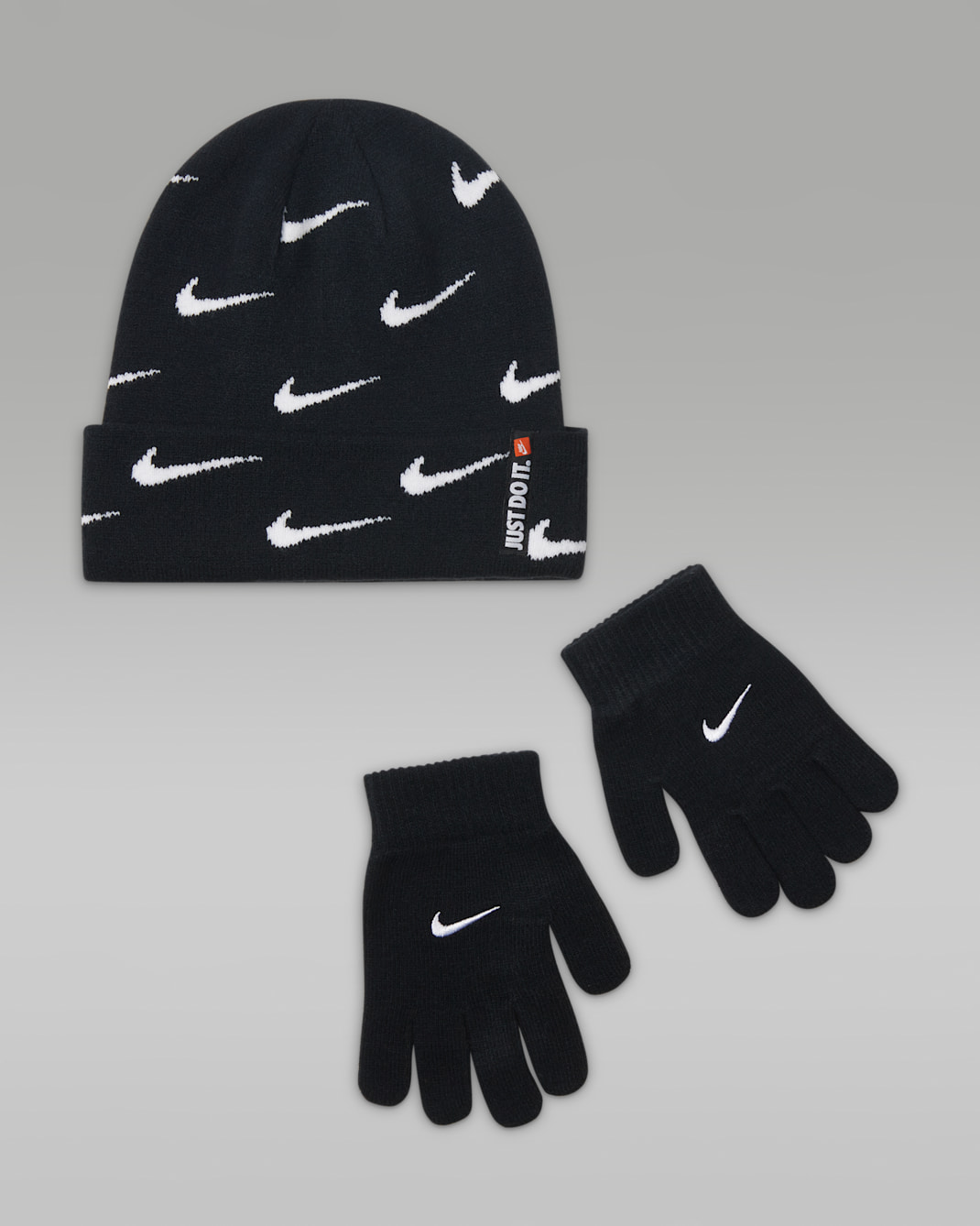 Nike Swoosh Repeat Beanie and Gloves Set Big Kids' Set - Black