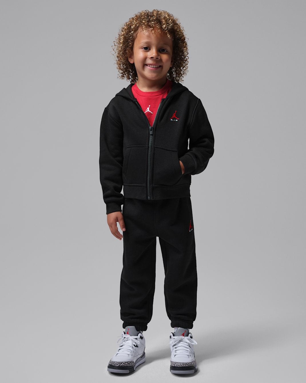 Conjunto de sudadera con gorro de 2 piezas de cierre completo infantil Jordan Brooklyn Fleece - Negro
