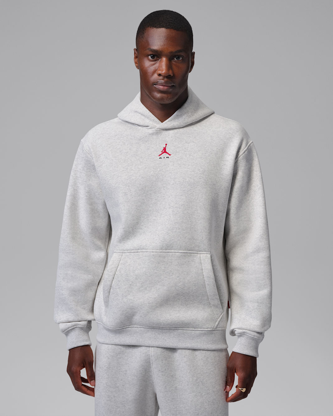 Jordan Brooklyn Men's Statement Pullover Hoodie - Neutral Grey/Heather/University Red