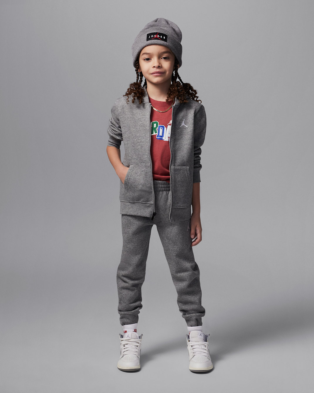 Conjunto de sudadera con gorro de dos piezas de cierre completo para niños talla pequeña Jordan Brooklyn Fleece - Carbono jaspeado