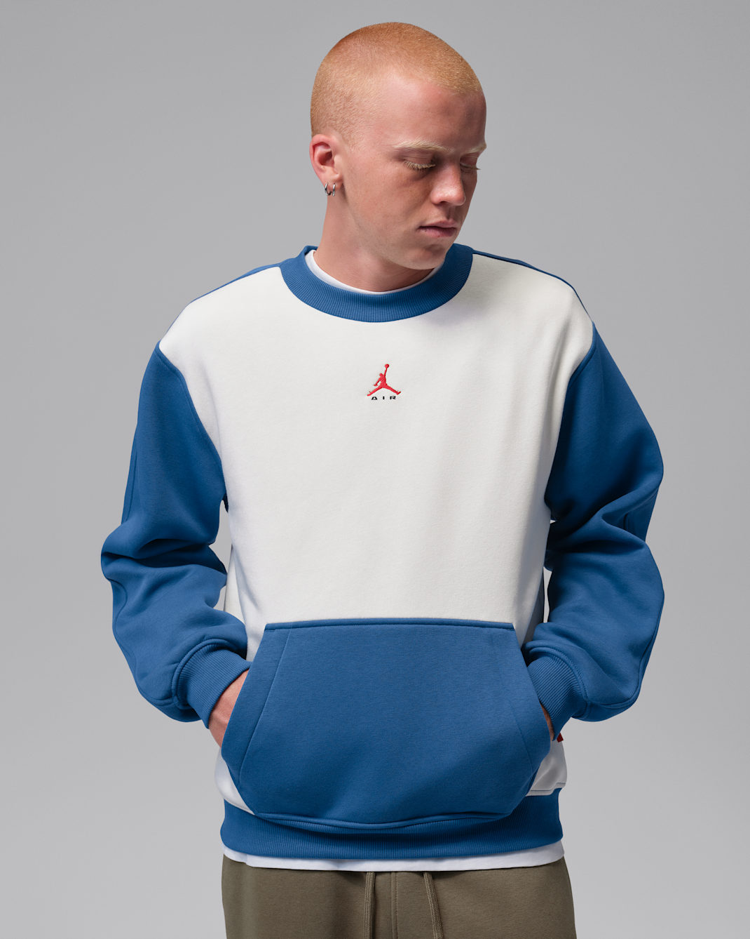 Jordan Brooklyn Men's Fleece Crew-Neck Sweatshirt - Sail/True Blue/University Red