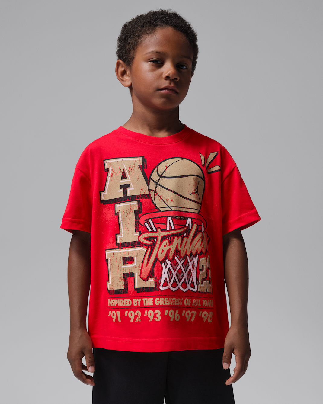 Jordan Little Kids' Retro Hoop Distressed Graphic T-Shirt - University Red