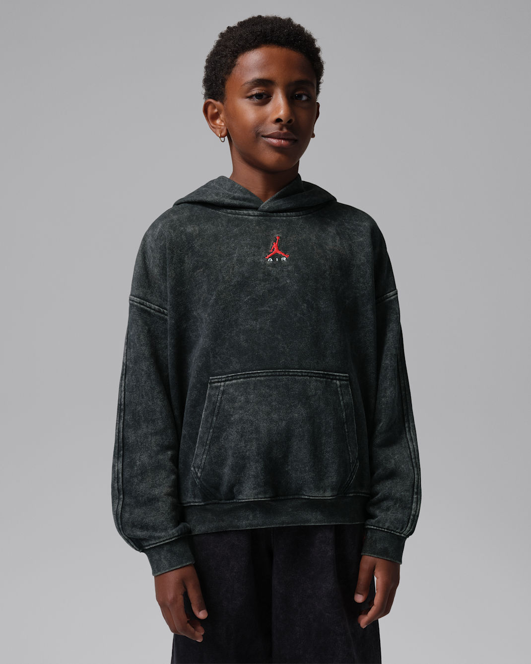 Jordan Big Kids' Acid Wash French Terry Pullover Hoodie - Black