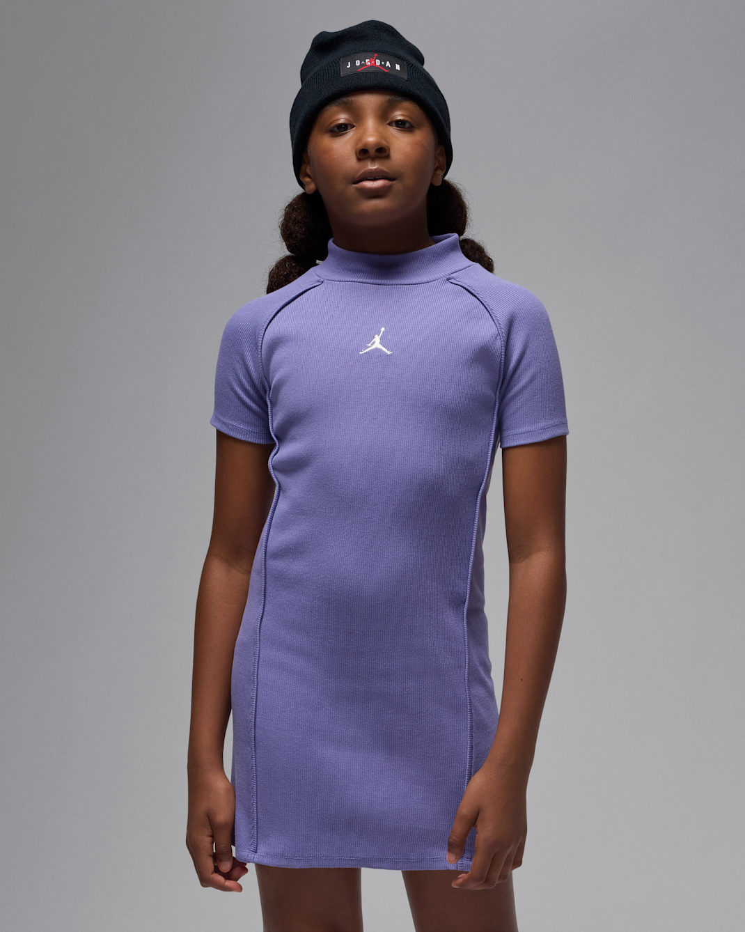 Jordan Big Kids' Mock Neck Ribbed Dress - Dusty Amethyst