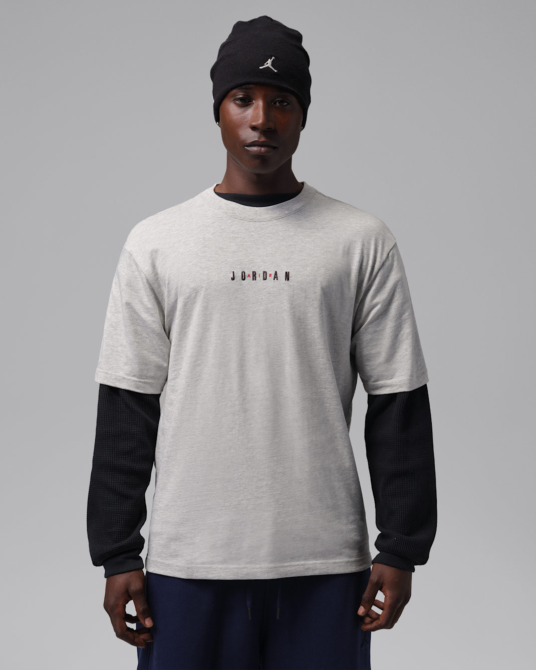 Jordan Men's Embroidered T-Shirt - Grey Heather/Black/Black
