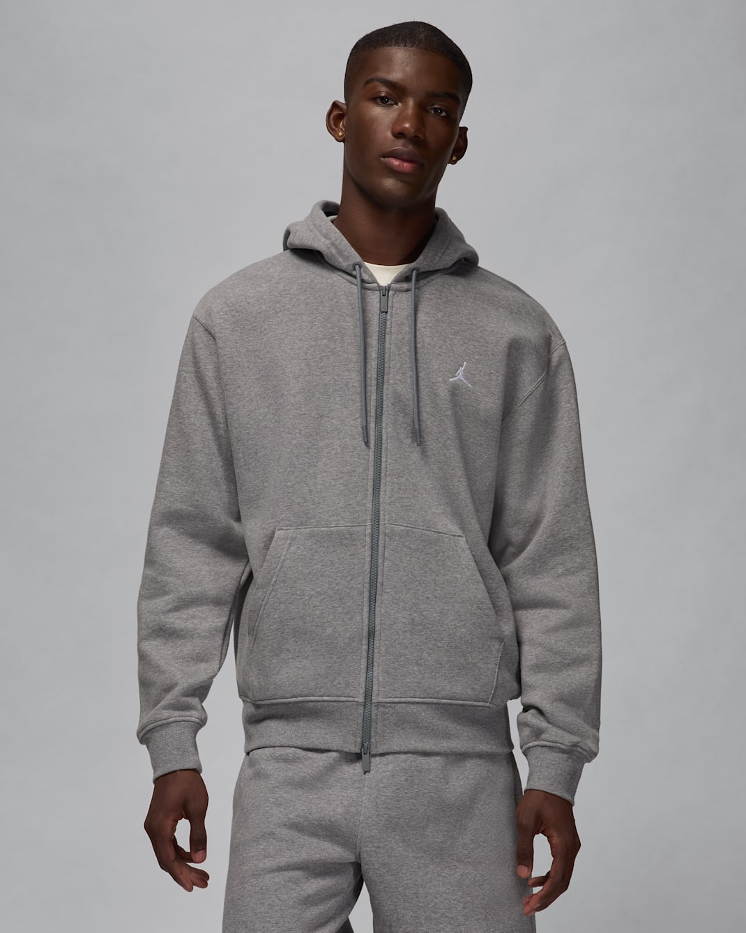 Sudadera con gorro de cierre completo para hombre Jordan Brooklyn Fleece - Carbono jaspeado/Blanco