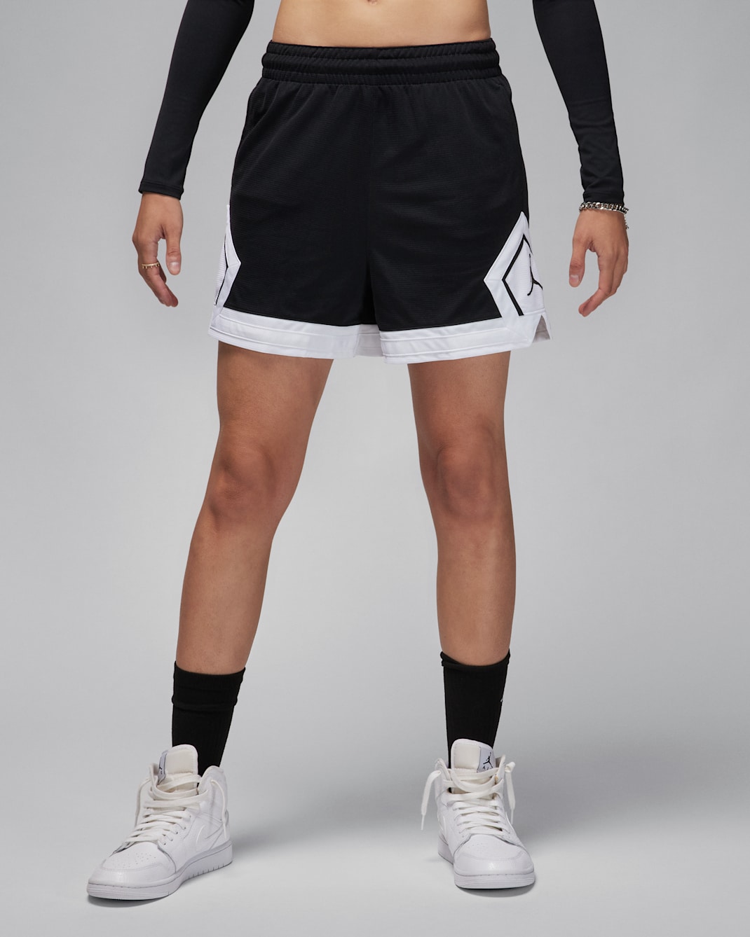 Calções Diamond de 10 cm Jordan Sport para mulher - Preto/Branco/Branco/Preto