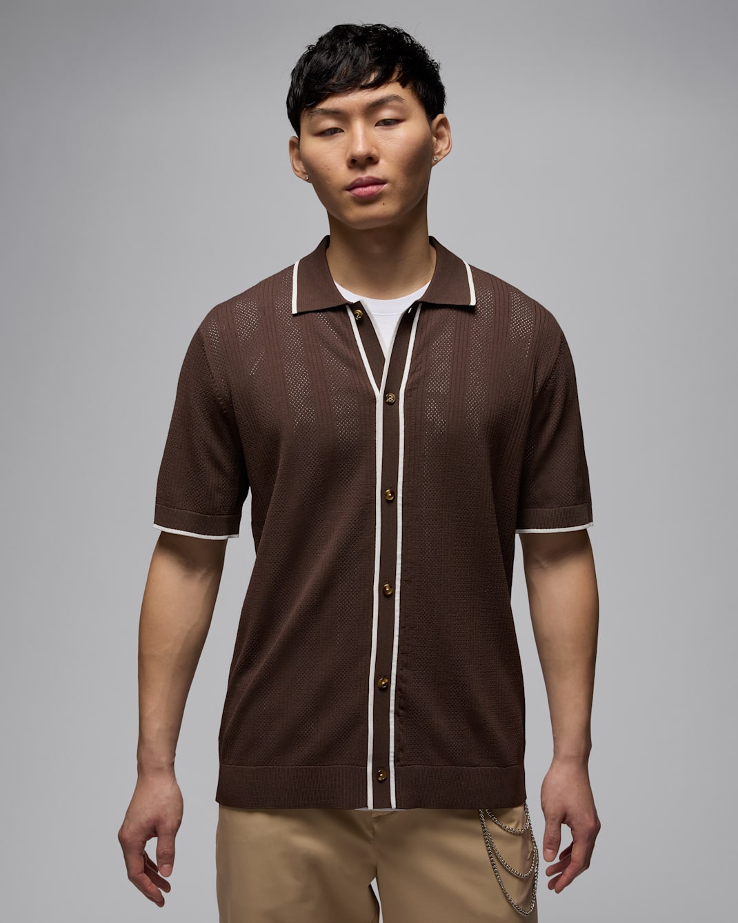 Jordan Sport ​Men’s Knit Button-Down Golf Top - Baroque Brown/Phantom/Baroque Brown