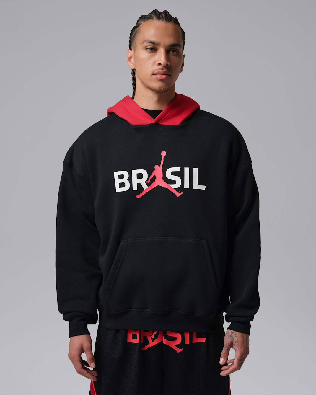 Sudadera con gorro sin cierre para hombre Jordan Brooklyn Fleece - Negro/Rojo universitario