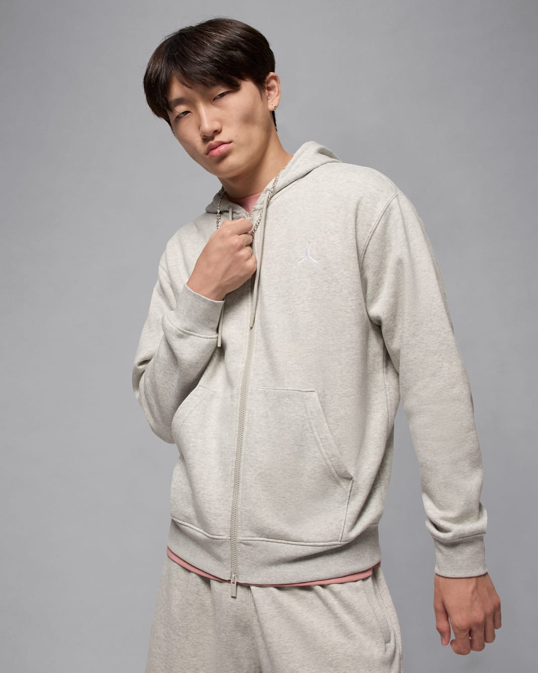 Jordan Brooklyn Fleece Kapuzenjacke (Herren) - Grey Heather/Weiß
