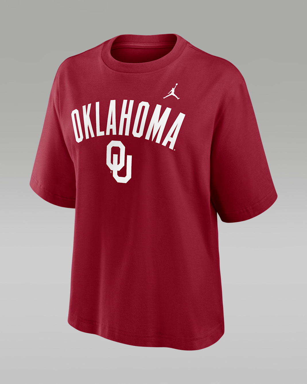 Oklahoma Arch Over Logo Boxy Women's Jordan Brand College T-Shirt - Crimson
