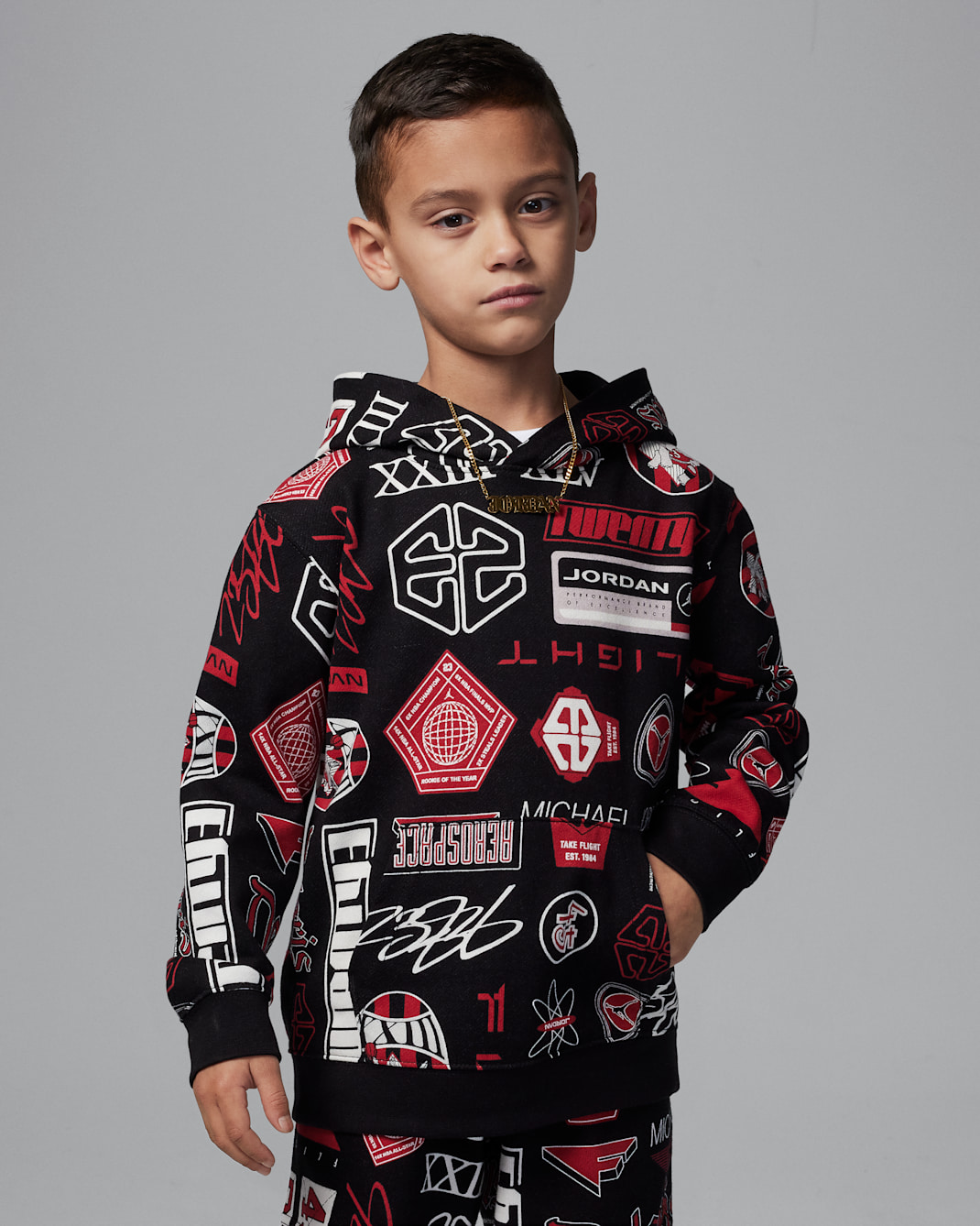 Jordan Essentials Little Kids' French Terry Printed Pullover Hoodie - Black