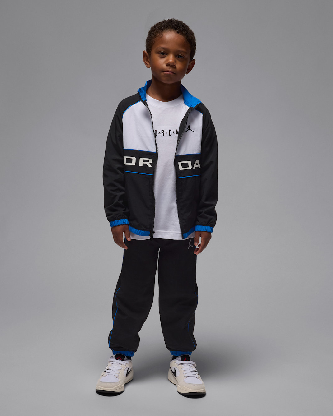 조던 리틀키즈 투피스 윈드브레이커 파이핑 세트 - 블랙/스포츠 블루