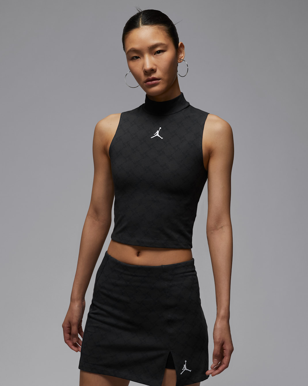 ジョーダン ブルックリン ウィメンズ モックネック ニット タンクトップ - ブラック/ホワイト