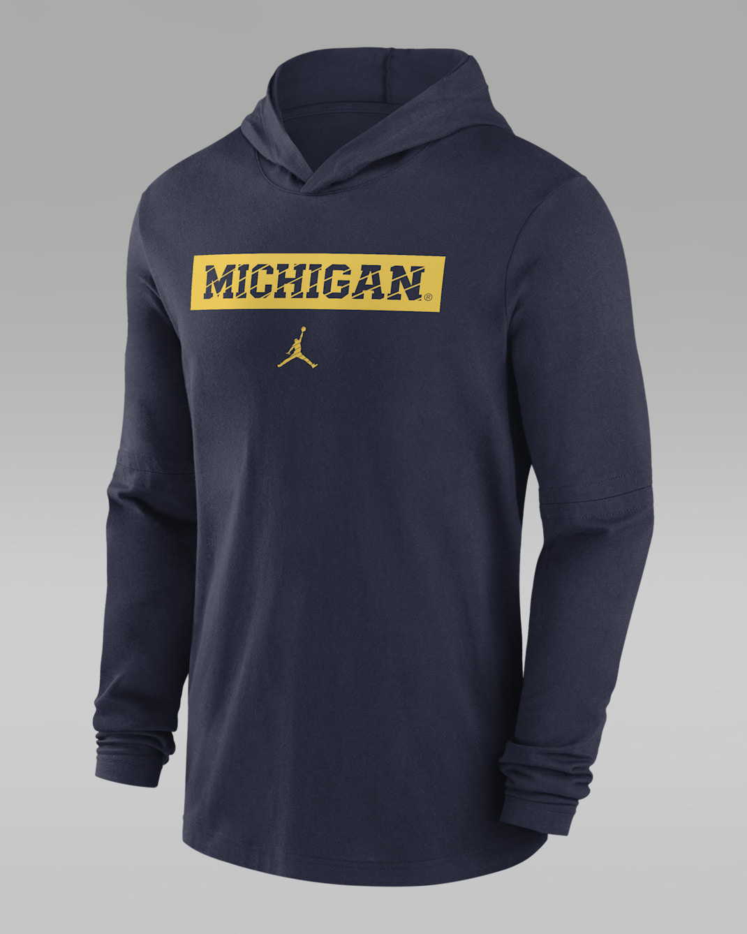 Playera de manga larga universitaria Jordan Dri-FIT con gorro para hombre Michigan Wolverines Sideline - Azul marino