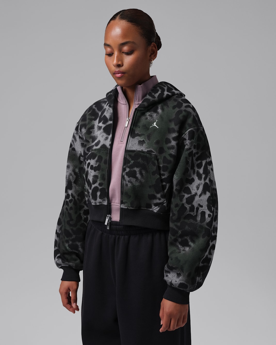 Jordan Brooklyn Fleece Women's Cropped Full-Zip Hoodie - Black/Black