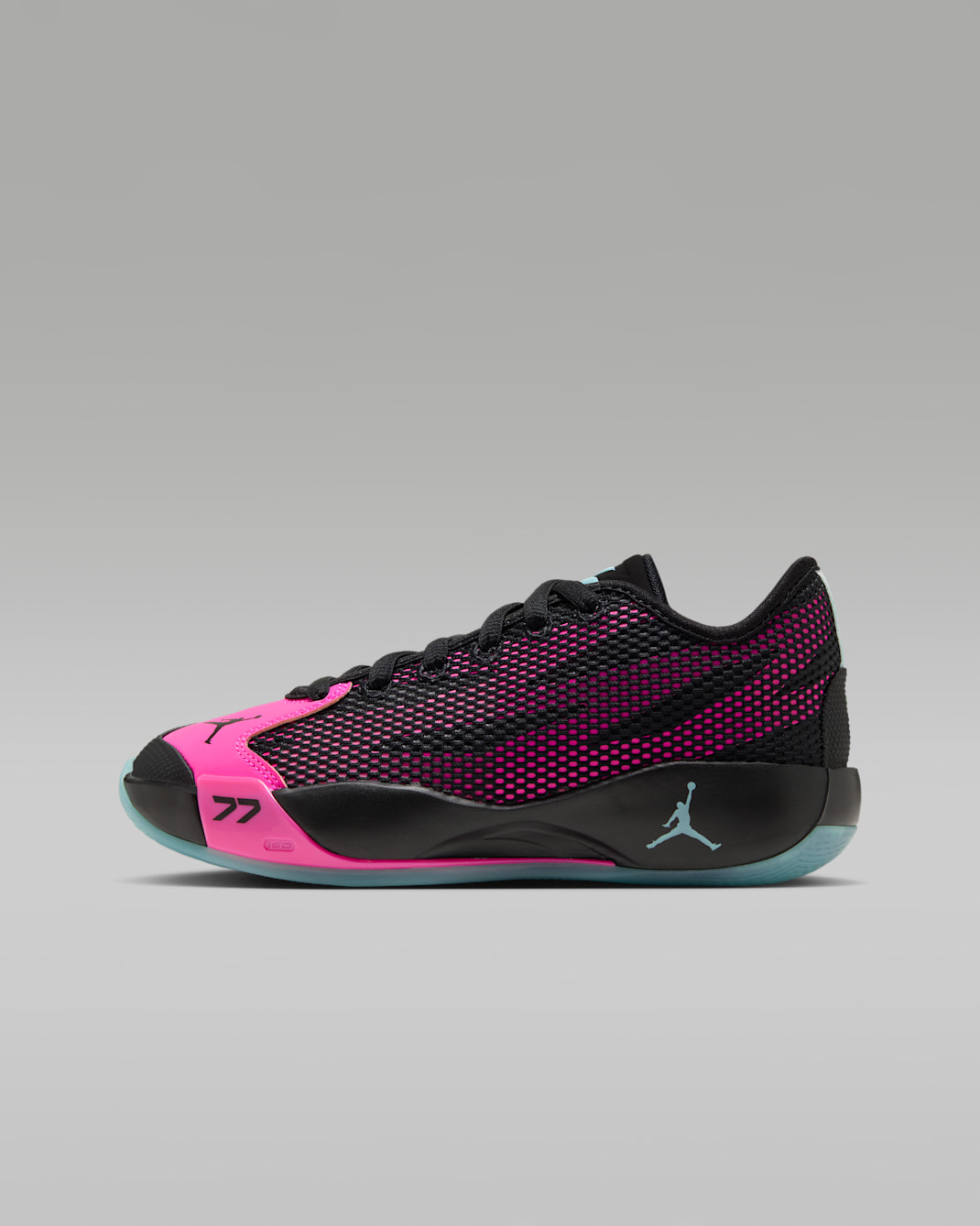 Tenis de básquetbol para niños grandes Luka 77 - Negro/Fucsia láser/Turquesa desteñido