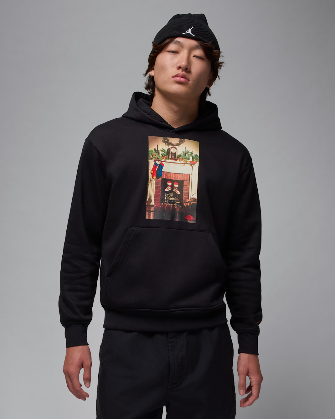 Jordan Jumpman 'Chimney' Men's Fleece Pullover Hoodie - Black/Gym Red